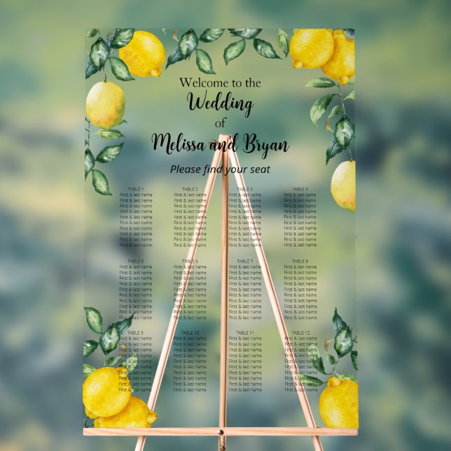 Citrons agrumes Mariage 12 tables tableau (Neutre)