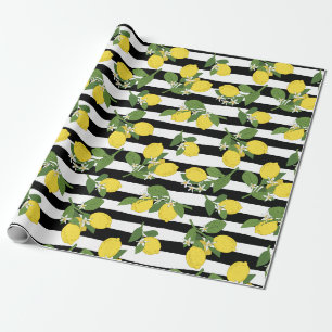 Citrons citron Jaune Bandes Noires Papier cadeau