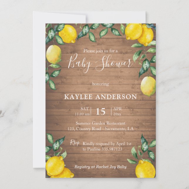 Citrons et bois carte d'invitation au Baby shower  (Devant)