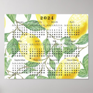 Citrons et Feuilles Calendrier 2024 Affiche