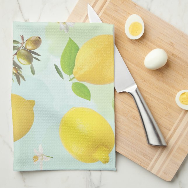 Citrons et olives méditerranéens Serviette de cuis (Quart Plié)
