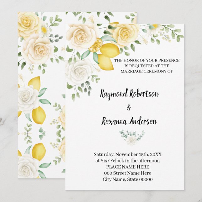 Citrons et Rose Mariage Pays Chic Invitation (Devant / Derrière)