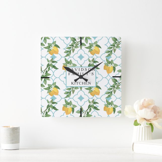 Citrons jaunes et Turquoises Citrons Horloge mural (Maison)