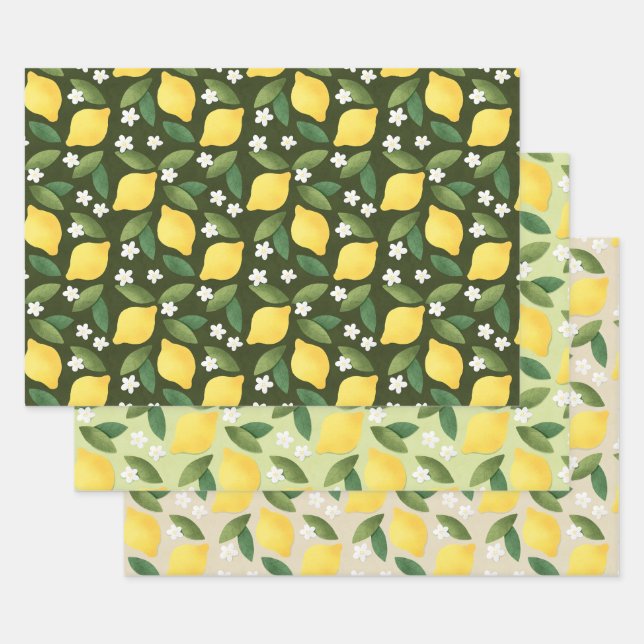 Citrons jaunes, Feuilles verts et enveloppes de fl (Lot)
