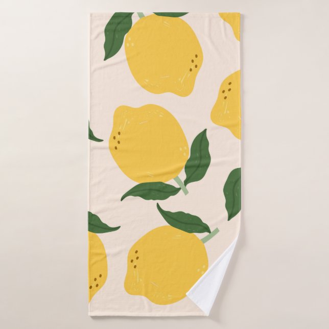 Citrons jaunes juteux, feuilles verts. Fraîchement (Serviette de bain)