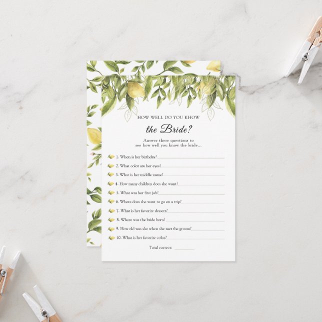 Citrons qui connaît la mariée meilleure invitation (Devant/Arrière en situation)