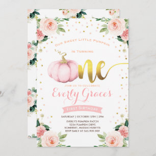 Citrouille 1er anniversaire Invitation Blush Pink 