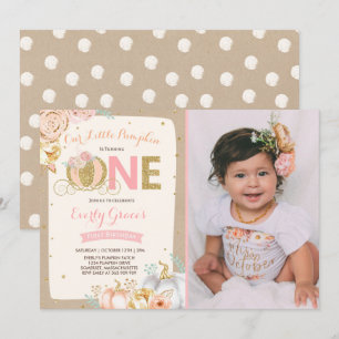 Citrouille 1er anniversaire Invitation Rustic Pink