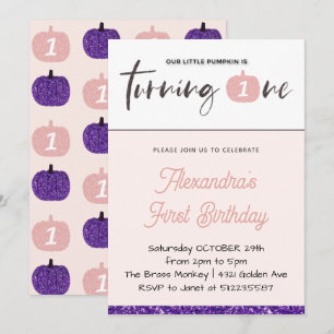 Citrouille 1er Anniversaire Invitations Fille Rose
