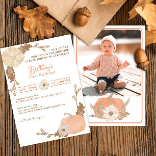 Citrouille aquarelle 1er Invitation anniversaire