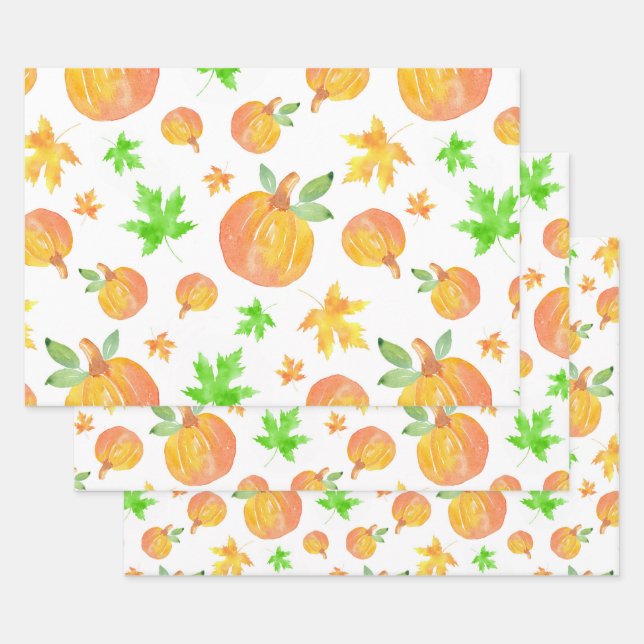 Citrouille aquarelle et Motif feuille d'érable (Lot)