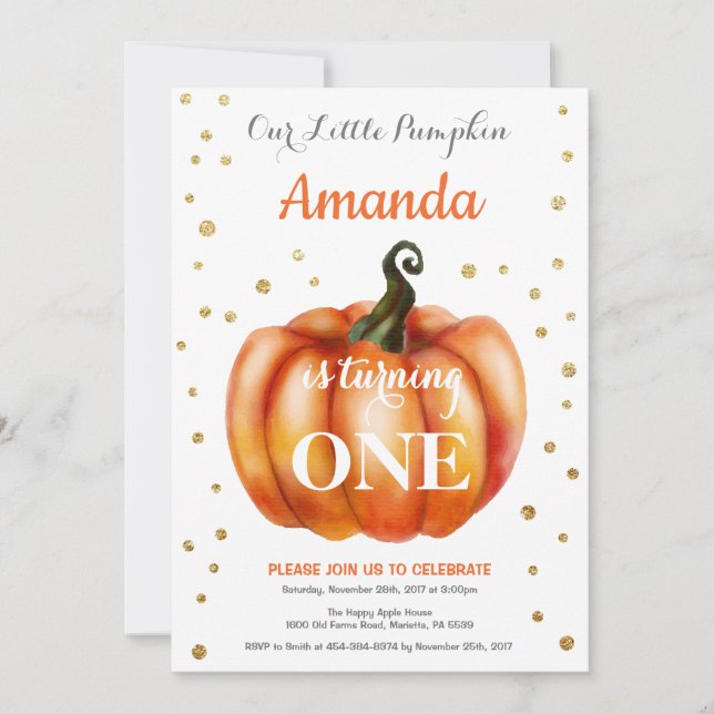 Citrouille Automne Anniversaire Invitation Or (Devant)