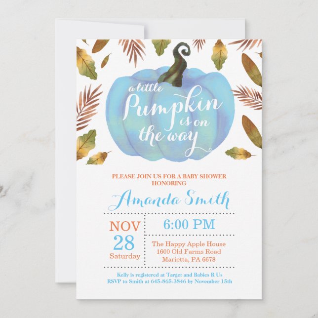 Citrouille  Automne Baby shower Invitation (Devant)