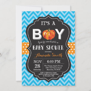 Citrouille Automne Baby shower Invitation Blue Che