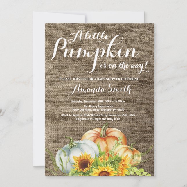 Citrouille Automne Baby shower Invitation Burlap (Devant)