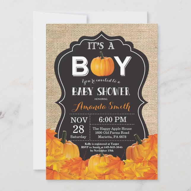 Citrouille Automne Baby shower Invitation Carte Bu (Devant)