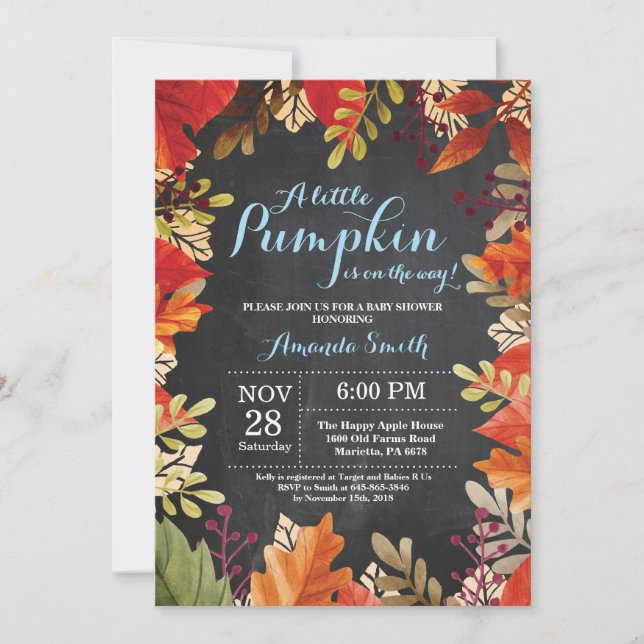 Citrouille Automne Boy Baby shower Invitation (Devant)