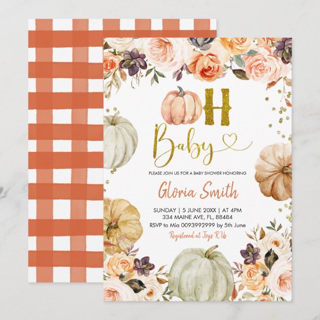 Citrouille Automne Oh Baby Baby shower Invitation (Devant / Derrière)