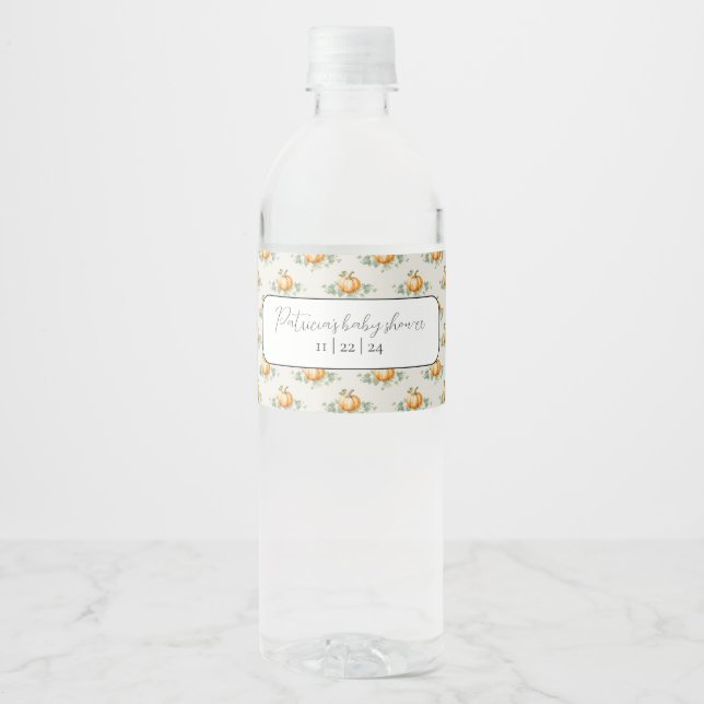 Citrouille Baby shower bouteille d'eau Étiquettes (Devant)