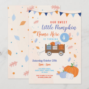 Citrouille Birthday Invitation Fall Boy Blue Trail