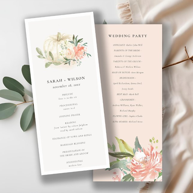 Citrouille blanc Blush Flora Mariage programme de  (Créateur téléchargé)