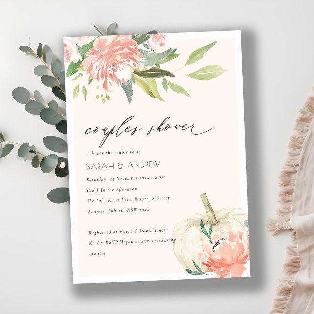 Citrouille blanc Blush Floral Couples Invitation d (Créateur téléchargé)