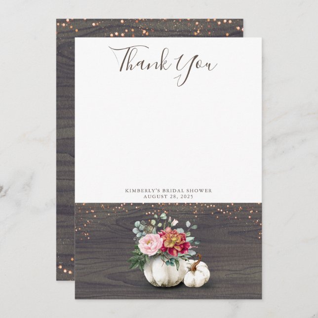 Citrouille blanche rustique en bois Merci (Devant / Derrière)