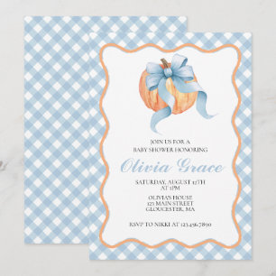 Citrouille Blue bow Plaid baby shower Invitation