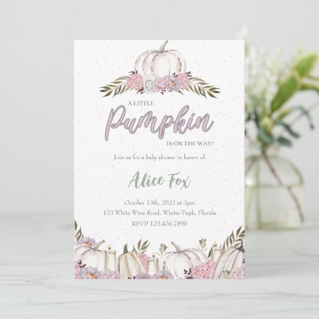Citrouille Blush rose Baby shower Invitation fille (Debout devant)