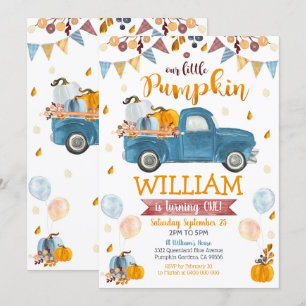 Citrouille Camion 1er anniversaire Invitation garç