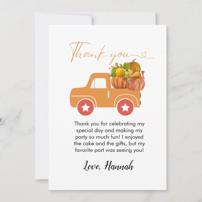 Citrouille d'automne carte de remerciements d'anni (Devant)