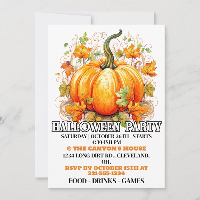 Citrouille d'automne heureux Halloween Invitations (Devant)