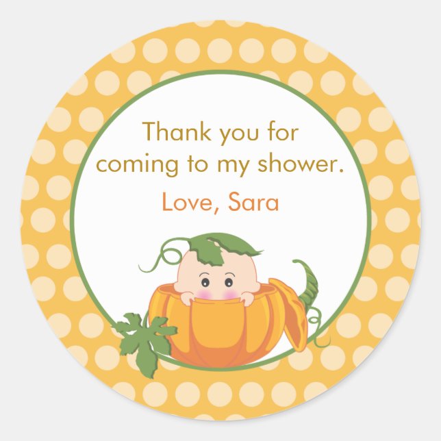 Citrouille d'automne | Sticker Baby shower Faveur (Devant)