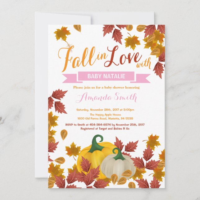 Citrouille de automne invitation Baby shower fille (Devant)