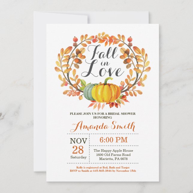Citrouille de carte d'invitation de Fête de la (Devant)