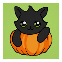 Citrouille de chat noir mignon Dessin Poster d'Hal