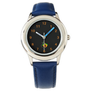 Citrouille de chat noir Montre en cuir bleu pour e