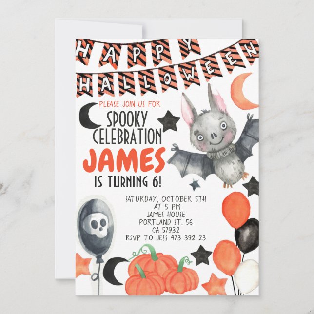 Citrouille de chauve-souris d'Halloween Invitation (Devant)