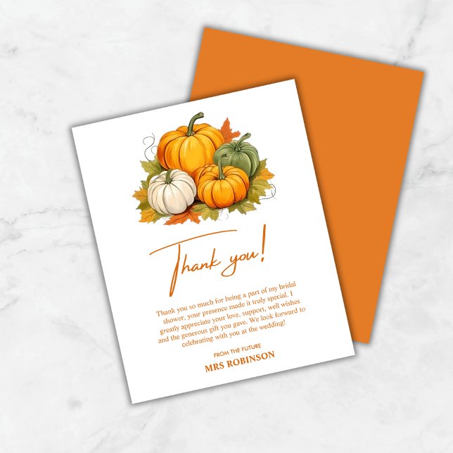 Citrouille de Fête des mariées de Carte de remerci (Budget Fall in Love Pumpkin Bridal Shower Thank You Card )