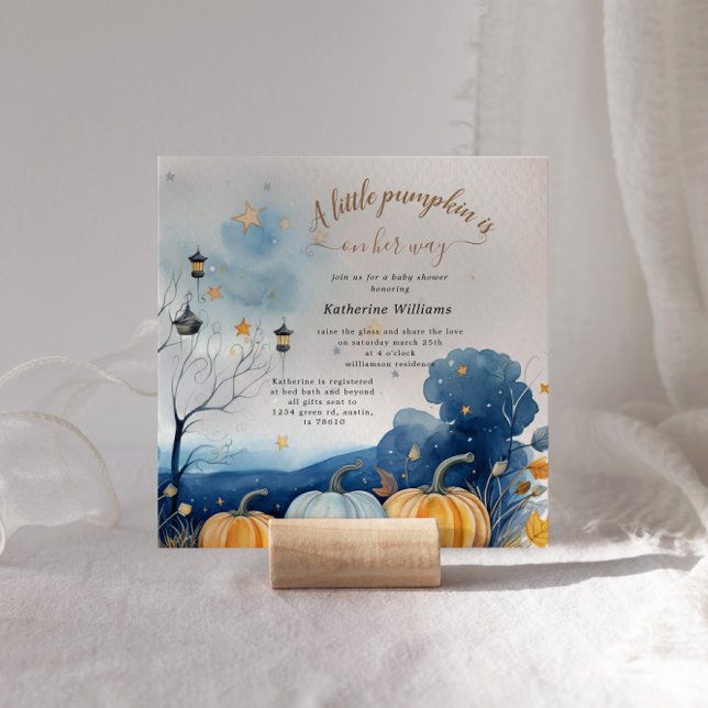 Citrouille d'or bleu Invitation Baby shower d'auto (Créateur téléchargé)