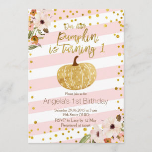 Citrouille d'or rose Invitation d'anniversaire