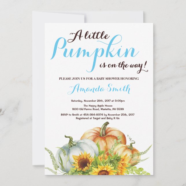 Citrouille Fall Boy Baby shower Invitation (Devant)