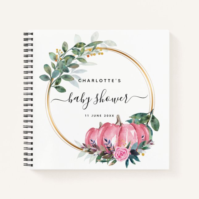Citrouille Floral Fall Pink Baby shower Livre d'or (Devant)