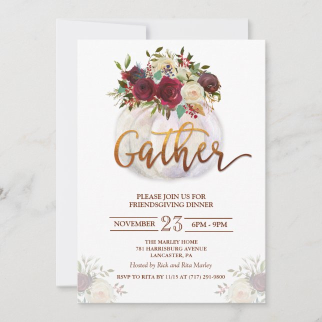 Citrouille Floral Friendsgiving Diner Invitation (Devant)