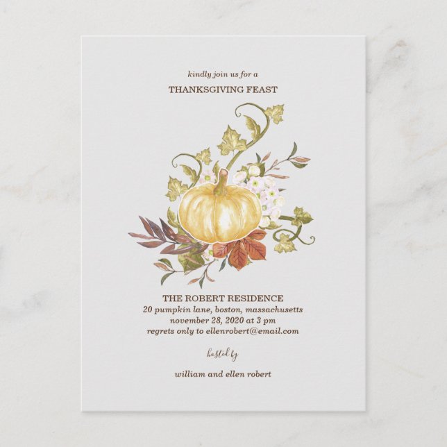Citrouille Floral Thanksgiving Dîner Invitation (Devant)