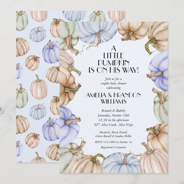 Citrouille garçon bébé douche Invitations (Devant / Derrière)