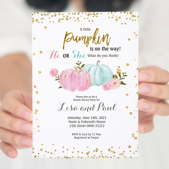 Citrouille Genre Révéler Rose Bleu Invitation (Créateur téléchargé)