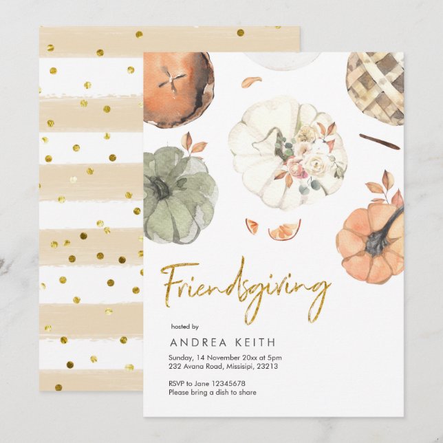Citrouille Gold Friendsgiving Diner Invitation (Devant / Derrière)