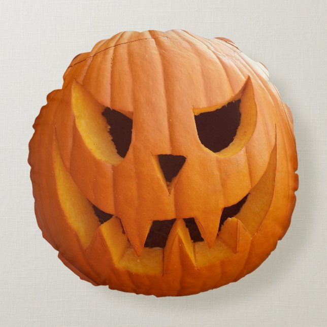 Citrouille Halloween Jack O’Lantern Coussin rond (Devant)