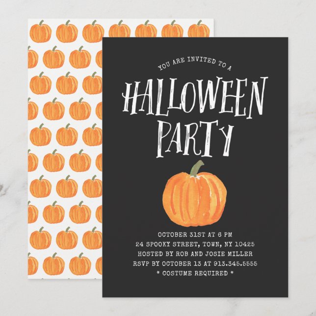 Citrouille Halloween Party Invitation noir (Devant / Derrière)